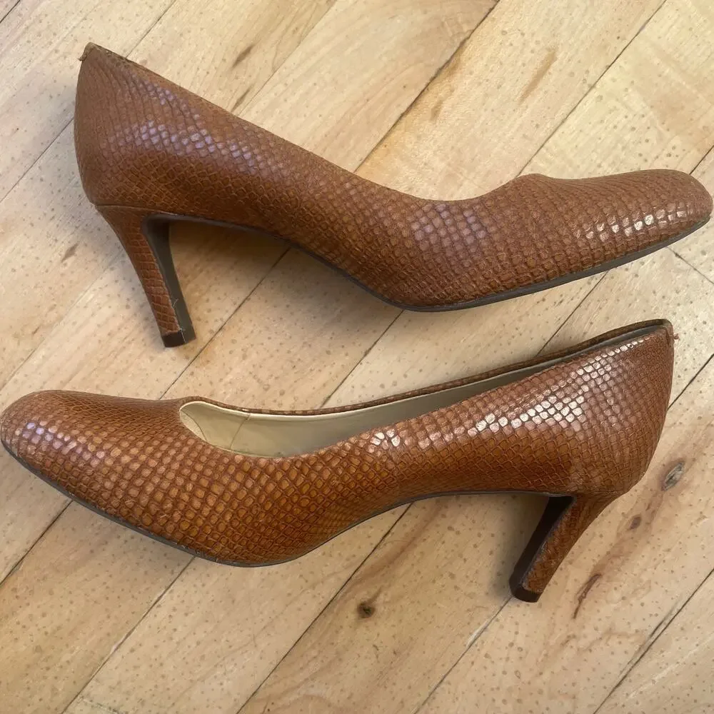 Lauren Ralph Lauren Women's Harper Dress Pump Tan Glossy Snake Womens Sz 6.5‎ B